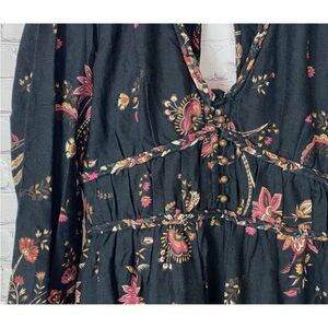 Anthropologie Floral Black Dress with Pink and Gold Accents
